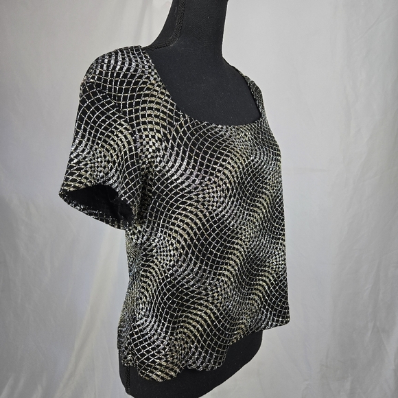 VTG Retro RONNI NICOLE BY OUIDI ShortSleeve Square neck Glitter Blouse - Picture 5 of 7